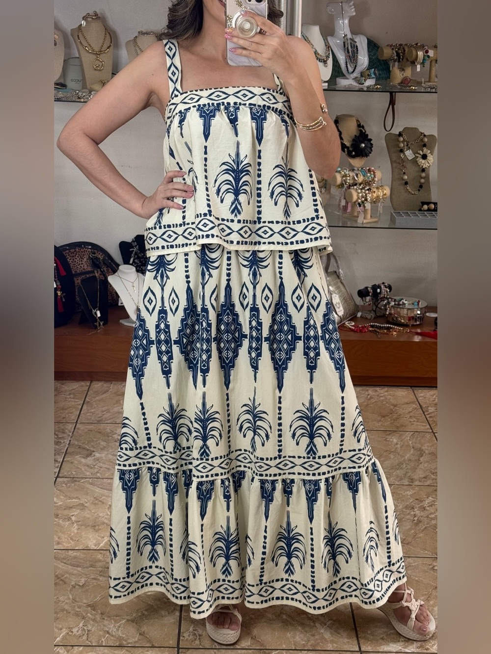 Flying Tomato Boho Rhythm Top & Skirt Set Geometric Print Maxi Set Size Small